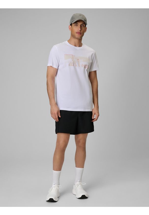 4f - 4F T-shirt reagular z nadrukiem męski - biały M. Okazja: na co dzień. Kolor: biały. Materiał: materiał, bawełna, dzianina. Wzór: nadruk. Styl: sportowy, klasyczny, casual