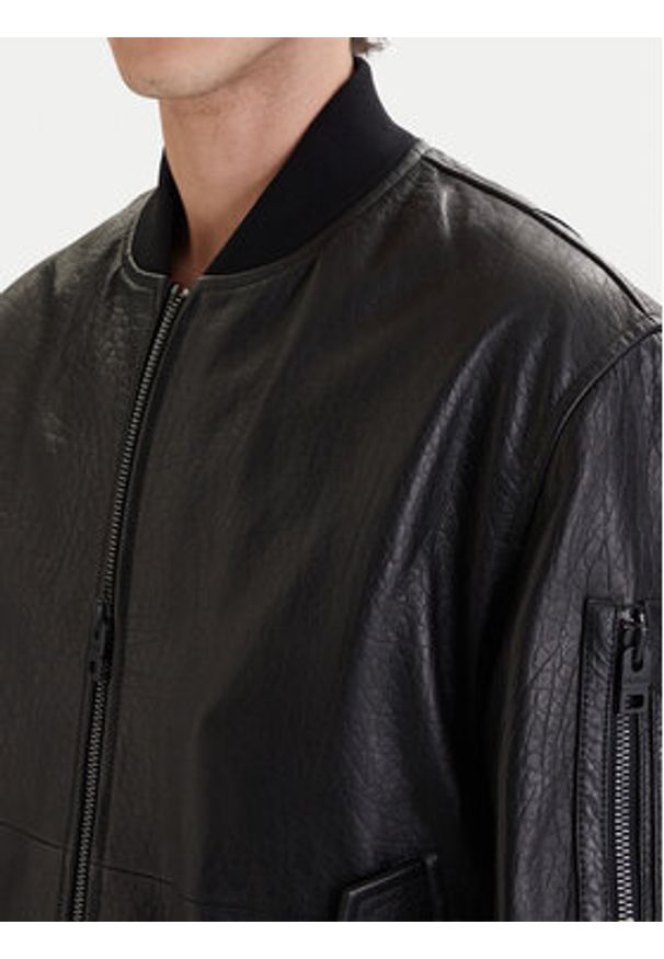 Hugo - HUGO Kurtka skórzana Lude 50553111 Czarny Regular Fit. Kolor: czarny. Materiał: skóra