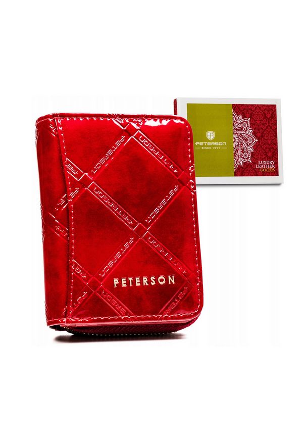 Portfel skórzany Peterson PTN 5157-PLT czerwony. Kolor: czerwony. Materiał: skóra. Wzór: aplikacja