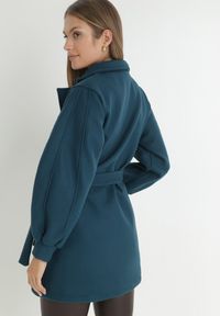 Born2be - Niebieski Płaszcz z Wiązanym Paskiem i Bufiastym Rękawem Imgrucu. Typ kołnierza: kołnierzyk stójkowy. Kolor: niebieski. Materiał: tkanina, jeans. Długość: długie. Sezon: wiosna, jesień #3