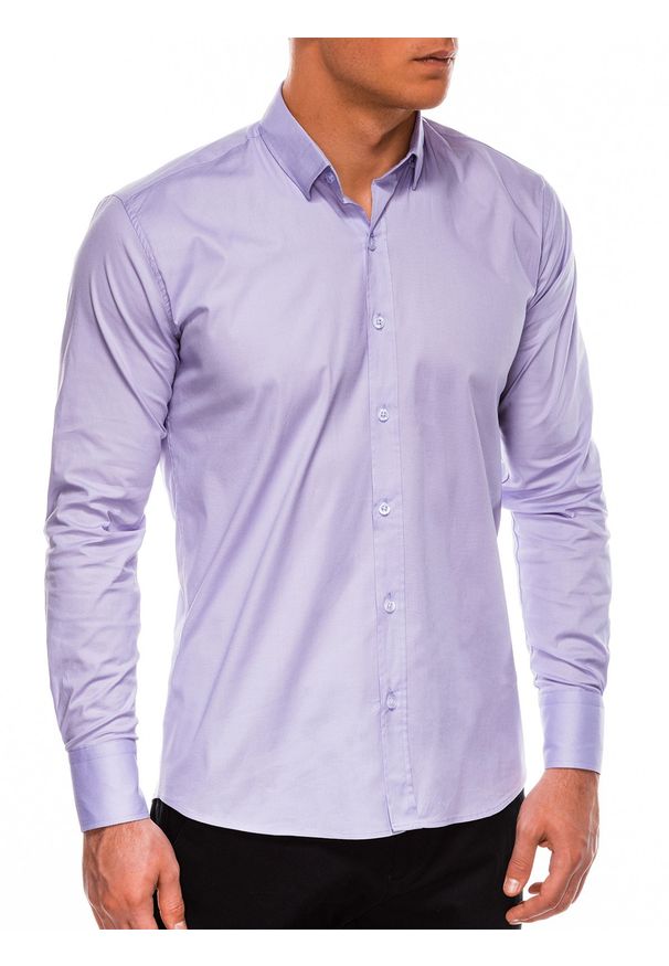 Ombre Clothing - Koszula męska slim z długim rękawem K504 - wrzosowa - XXL. Typ kołnierza: kołnierzyk klasyczny. Kolor: fioletowy. Materiał: elastan, bawełna. Długość rękawa: długi rękaw. Długość: długie. Styl: elegancki, klasyczny