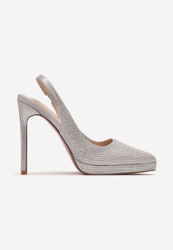 Born2be - Srebrne Wsuwane Sandały na Szpilce z Noskiem w Szpic Zdobione Cyrkoniami Milaica. Zapięcie: bez zapięcia. Kolor: srebrny. Wzór: aplikacja. Obcas: na szpilce. Styl: elegancki