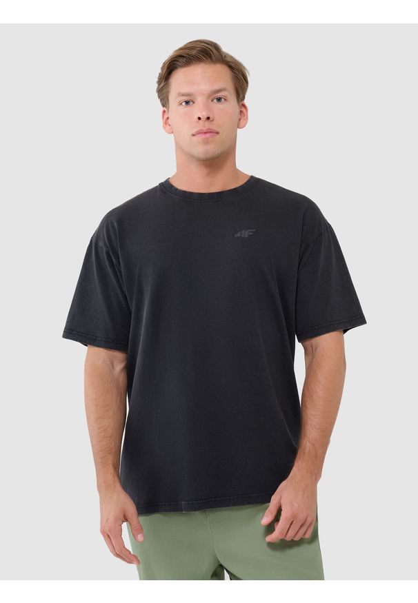 4f - 4F T-shirt oversize gładki męski - czarny S. Okazja: na co dzień. Kolor: czarny. Materiał: bawełna, jersey, dzianina. Długość rękawa: krótki rękaw. Długość: krótkie. Wzór: gładki. Styl: sportowy, klasyczny, casual