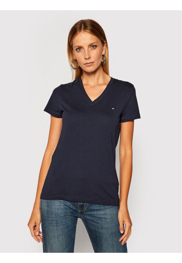 TOMMY HILFIGER - Tommy Hilfiger T-Shirt Heritage V-Neck Tee WW0WW24969 Granatowy Regular Fit. Kolor: niebieski. Materiał: bawełna