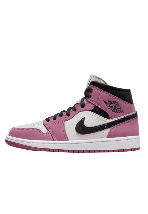 Buty do chodzenia męskie Nike Air Jordan 1 Retro Mid. Kolor: czarny. Materiał: skóra. Sport: turystyka piesza