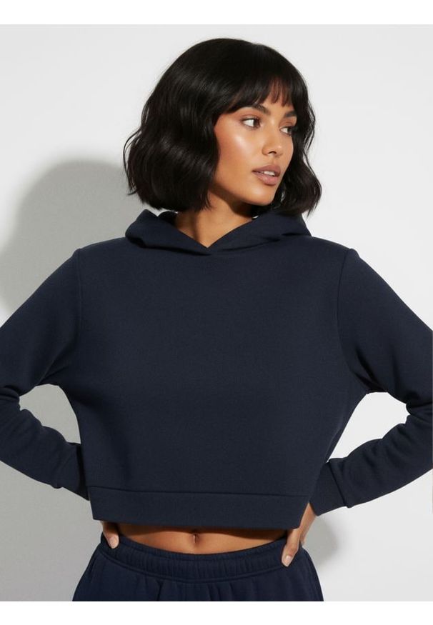 Sinsay - Bluza hoodie basic - granatowy. Kolor: niebieski