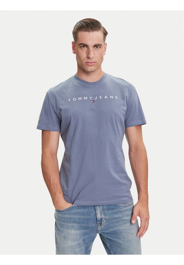 Tommy Jeans T-Shirt Linear Logo DM0DM20744 Niebieski Regular Fit. Kolor: niebieski. Materiał: bawełna
