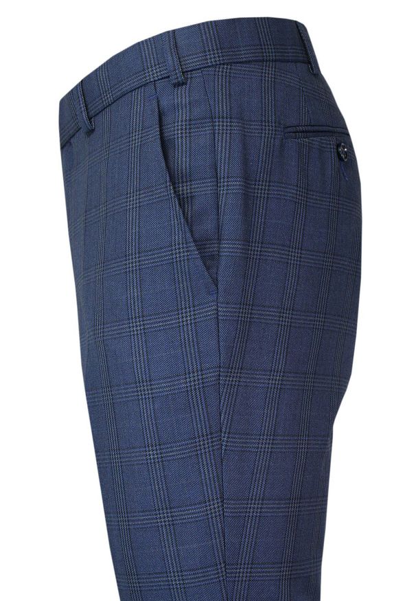 Victorio - Garnitur Elegancki, Jasny Granatowy w Kratkę Zapinany na Dwa Guziki, SLIM, Spodnie w Kant -VICTORIO. Kolor: niebieski. Materiał: poliester, wiskoza. Wzór: kratka