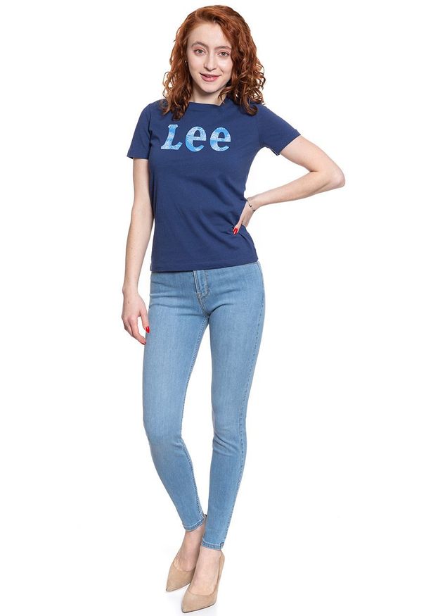 Lee - LEE T SHIRT DAMSKI SLIM LOGO TEE BLUEPRINT L43KEHLH 112109663. Wzór: nadruk