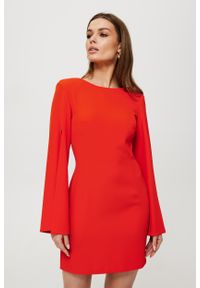 MOE - Koralowa Mini Sukienka z Rozciętymi Rękawami. Kolor: pomarańczowy. Materiał: elastan, poliester. Długość: mini