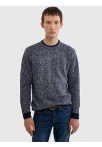 Big-Star - Sweter męskie z kontrastowymi ściągaczami granatowy Softon 403. Kolor: niebieski. Materiał: jeans, materiał. Styl: elegancki