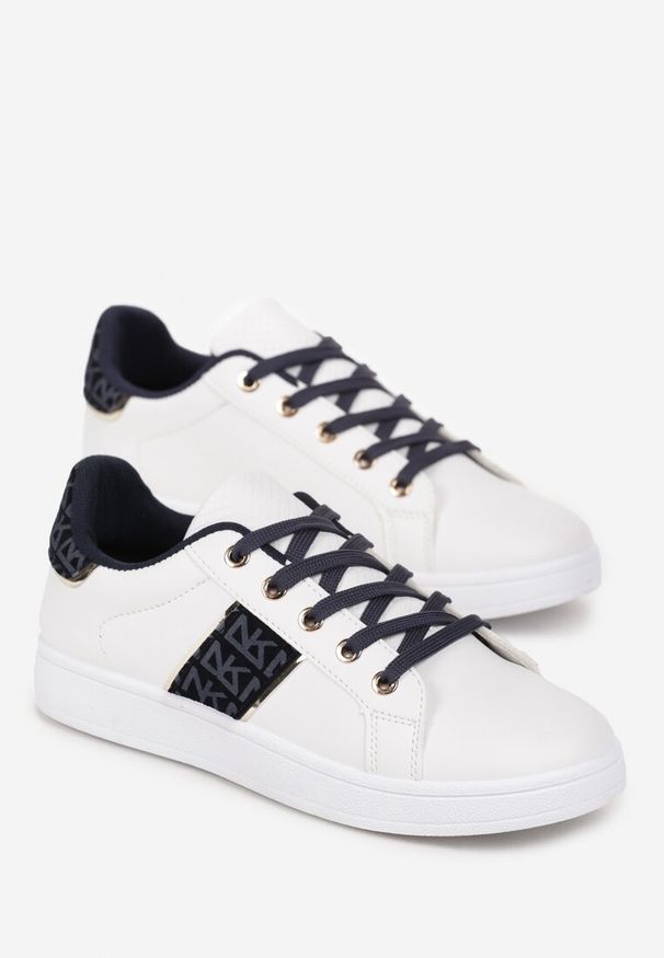 Renee - Biało-Granatowe Sneakersy Sznurowane z Wstawkami Danthe. Kolor: biały. Materiał: jeans