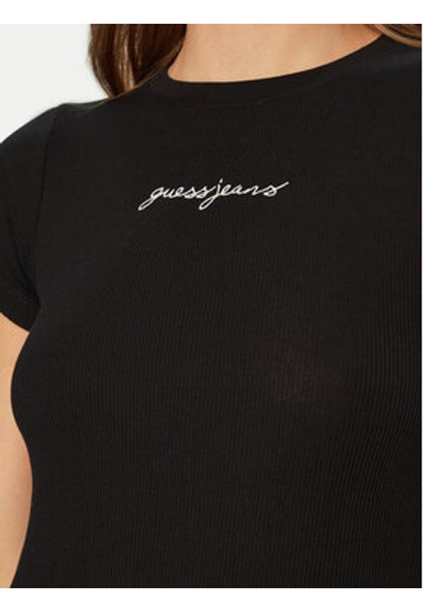 Guess Jeans T-Shirt W5RI57 KA0H1 Czarny Slim Fit. Kolor: czarny. Materiał: bawełna