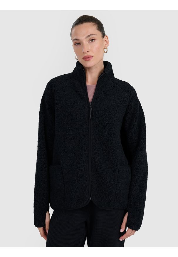 4f - 4F Polar sherpa ze stójką oversize damski - czarny XL. Typ kołnierza: kołnierzyk stójkowy. Kolor: czarny. Materiał: polar