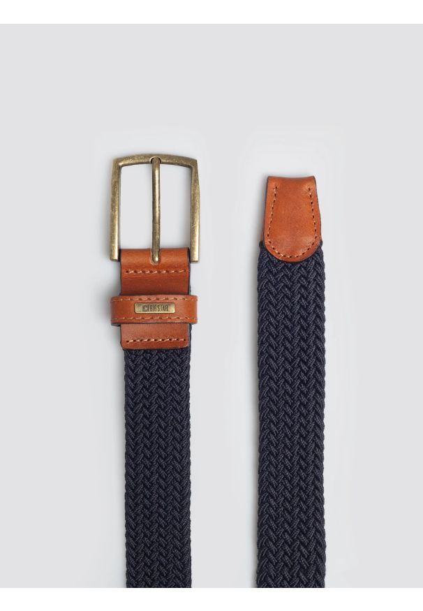 Big-Star - Pasek męski pleciony ze skórzanymi wstawkami granatowy Abris 403. Kolor: niebieski. Materiał: skóra. Styl: casual, elegancki