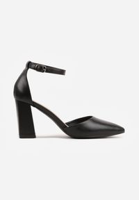 Born2be - Czarne Klasyczne Czółenka na Słupku z Noskiem w Szpic i Paskiem Tenoris. Okazja: na co dzień, na spotkanie biznesowe, na ślub cywilny, do pracy, na wesele. Zapięcie: pasek. Kolor: czarny. Obcas: na słupku. Styl: klasyczny. Wysokość obcasa: średni #9