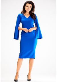 Awama - Elegancka ołówkowa sukienka midi z rozciętymi rękawami chaber. Typ sukienki: ołówkowe. Styl: elegancki. Długość: midi #3