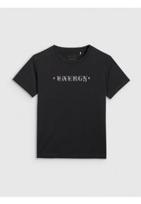 4f - 4F T-shirt slim z nadrukiem damski - czarny XXL. Okazja: na co dzień. Kolor: czarny. Materiał: bawełna, materiał, elastan, jersey. Długość rękawa: raglanowy rękaw. Wzór: nadruk. Styl: klasyczny, sportowy, casual