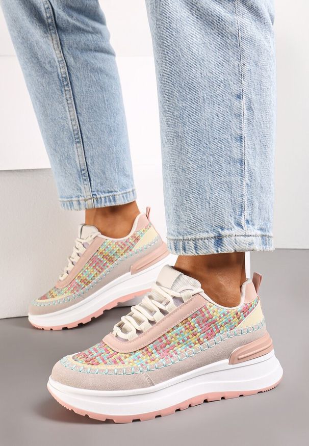 Renee - Różowe Sneakersy na Platformie Buffona. Kolor: różowy. Obcas: na platformie