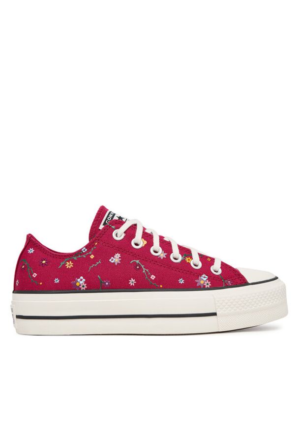 Converse Trampki Chuck Taylor All Star Lift Platform Embroidered Floral Patchwork A15535C Bordowy. Kolor: czerwony. Materiał: materiał. Obcas: na platformie