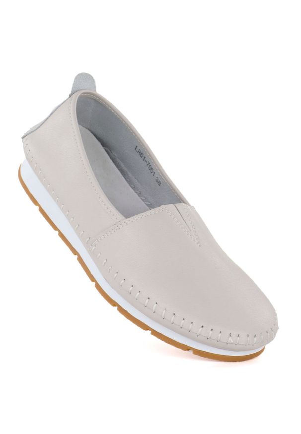 Skórzane półbuty damskie wsuwane beżowe S.Barski LR61-7051. Zapięcie: bez zapięcia. Kolor: beżowy. Materiał: skóra