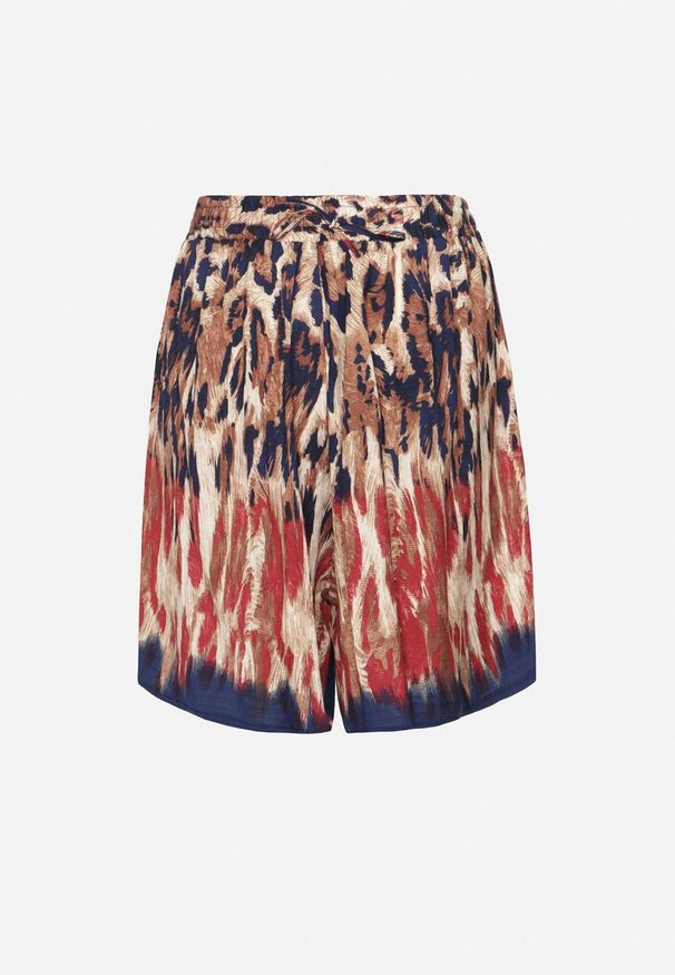 Born2be - Granatowo-Czerwone Wiskozowe Szorty z Motywem Panterki Divonea. Okazja: na co dzień. Kolor: niebieski. Materiał: wiskoza. Wzór: motyw zwierzęcy. Sezon: lato. Styl: casual