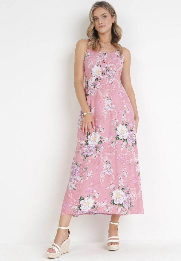 Born2be - Różowa Sukienka Maxi na Ramiączkach Philandia. Kolor: różowy. Długość rękawa: na ramiączkach. Długość: maxi