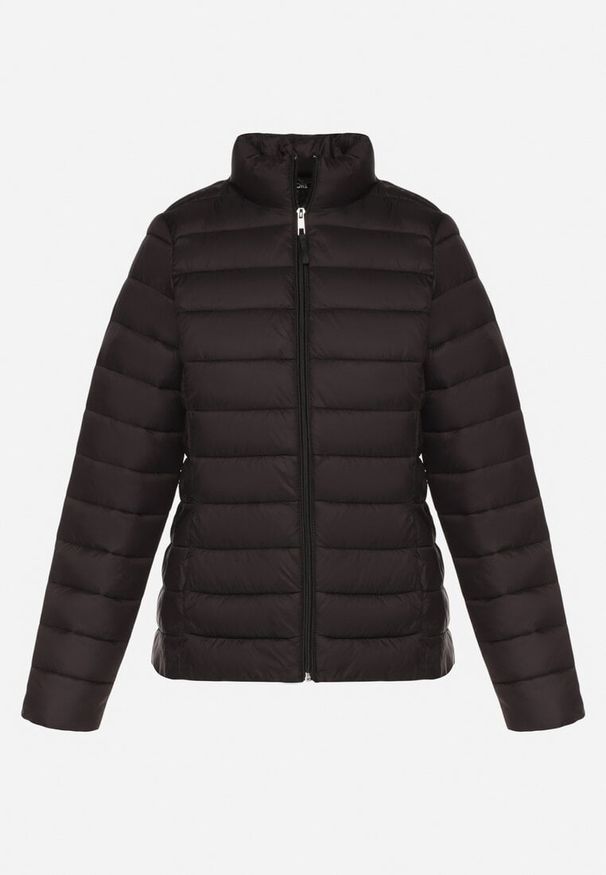 Born2be - Czarna Pikowana Kurtka w Klasycznym Stylu Nelaniel. Okazja: na co dzień. Kolor: czarny. Materiał: jeans. Styl: klasyczny