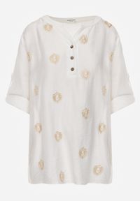 Born2be - Biała Wiskozowa Koszula Boho z Haftem i Podpinanymi Rękawami 3/4 Cheridenah. Okazja: na co dzień. Kolekcja: plus size. Kolor: biały. Materiał: wiskoza. Wzór: haft. Styl: boho #1