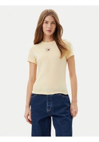 Tommy Jeans T-Shirt Essential DW0DW20316 Żółty Slim Fit. Kolor: żółty. Materiał: bawełna