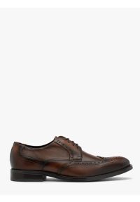 Ryłko - Ciemnobrązowe eleganckie brogsy męskie. Kolor: brązowy. Materiał: skóra. Styl: elegancki