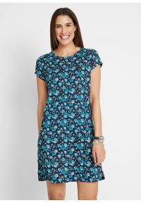 bonprix - Sukienka T-shirtowa z rozcięciami po bokach (2 szt.), z czystej bawełny. Kolor: niebieski. Materiał: bawełna. Długość rękawa: krótki rękaw #1