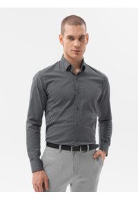 Ombre Clothing - Koszula męska z długim rękawem - czarna K604 - XXL. Okazja: do pracy, na spotkanie biznesowe, na co dzień. Kolor: czarny. Materiał: bawełna, elastan. Długość rękawa: długi rękaw. Długość: długie. Wzór: geometria. Styl: casual, klasyczny, biznesowy #5