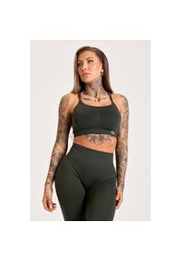GYM GLAMOUR - Stanik fitness cardio damski Gym Glamour push up 2.0. Kolor: zielony, wielokolorowy, brązowy. Rodzaj stanika: push-up. Sport: fitness