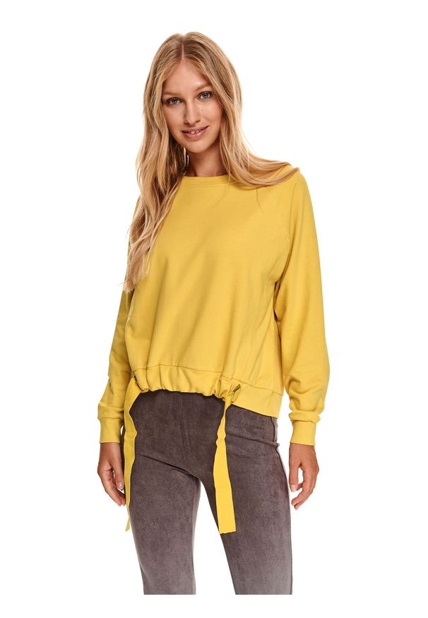 TOP SECRET - Luźna bluza z wiązaniem. Kolor: żółty. Materiał: dzianina. Długość rękawa: długi rękaw. Długość: długie. Wzór: aplikacja. Sezon: jesień