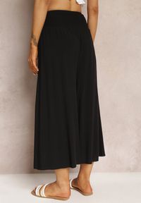 Renee - Czarne Szerokie Spodnie High Waist o Długości 7/8 Rathi. Stan: podwyższony. Kolor: czarny. Materiał: wiskoza, tkanina #5