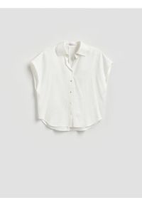 Reserved - Koszula z lnem - biały. Kolor: biały. Materiał: len