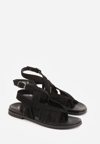 Born2be - Czarne Sandały w Stylu Rzymianek z Frędzlami Lysoph. Okazja: na co dzień. Zapięcie: sprzączka. Kolor: czarny. Materiał: jeans. Styl: casual, elegancki, boho #7