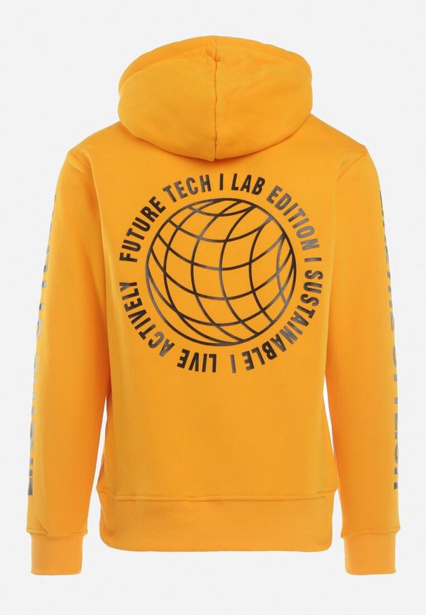 Born2be - Pomarańczowa Bluza Ocieplona Polarem z Kapturem i Napisem na Rękawie Taixdas. Typ kołnierza: kaptur. Kolor: pomarańczowy. Materiał: polar. Wzór: napisy. Styl: elegancki