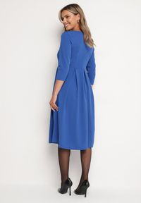 Born2be - Niebieska Rozkloszowana Sukienka z Rękawem 3/4 Nomiel. Okazja: na spotkanie biznesowe. Kolor: niebieski. Materiał: tkanina. Styl: biznesowy #7