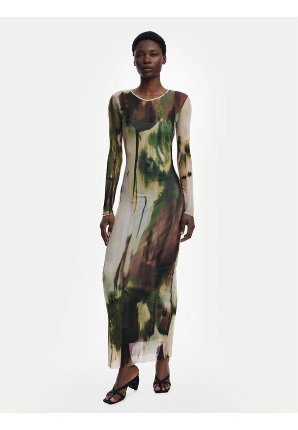 Desigual Sukienka codzienna Godiva 25WWVK41 Zielony Slim Fit. Okazja: na co dzień. Kolor: zielony. Materiał: syntetyk. Typ sukienki: proste. Styl: casual
