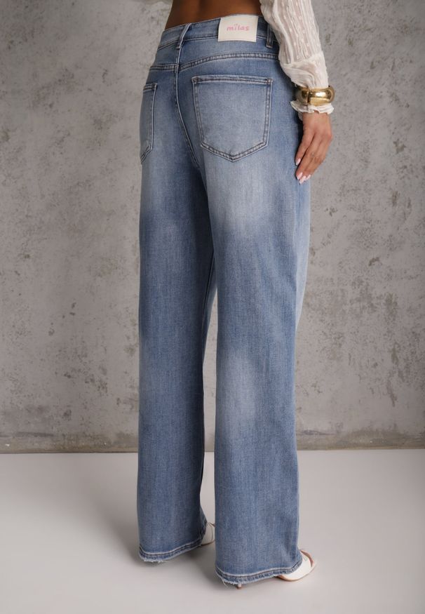 Renee - Niebieskie Jeansy High Waist Wide Leg z Bawełną i Domieszką Wiskozy Hirei. Stan: podwyższony. Kolor: niebieski. Długość: długie. Wzór: gładki