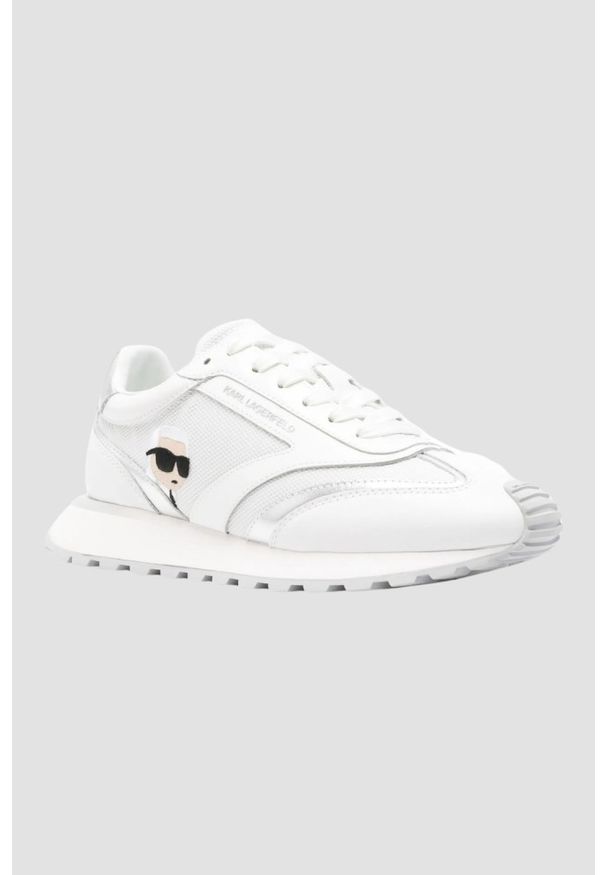 Karl Lagerfeld - KARL LAGERFELD Białe damskie sneakersy skórzane Kapri Karl NFT Lo Lace. Okazja: na co dzień. Kolor: biały. Materiał: skóra