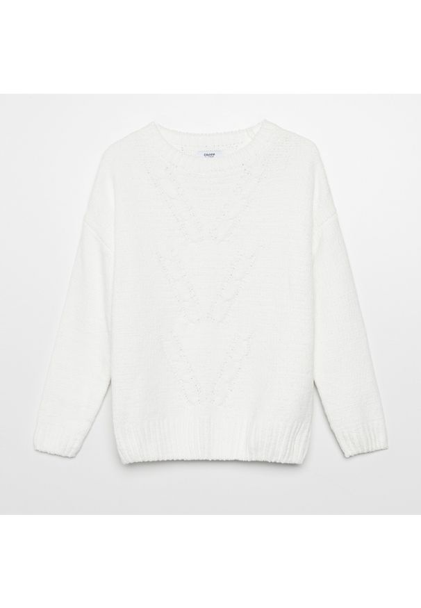 Cropp - Sweter z warkoczowym splotem - Biały. Kolor: biały. Materiał: ze splotem. Wzór: ze splotem