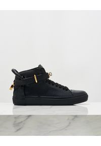 BUSCEMI - Czarne skórzane sneakersy 100MM. Nosek buta: okrągły. Kolor: czarny. Materiał: skóra. Wzór: aplikacja #9