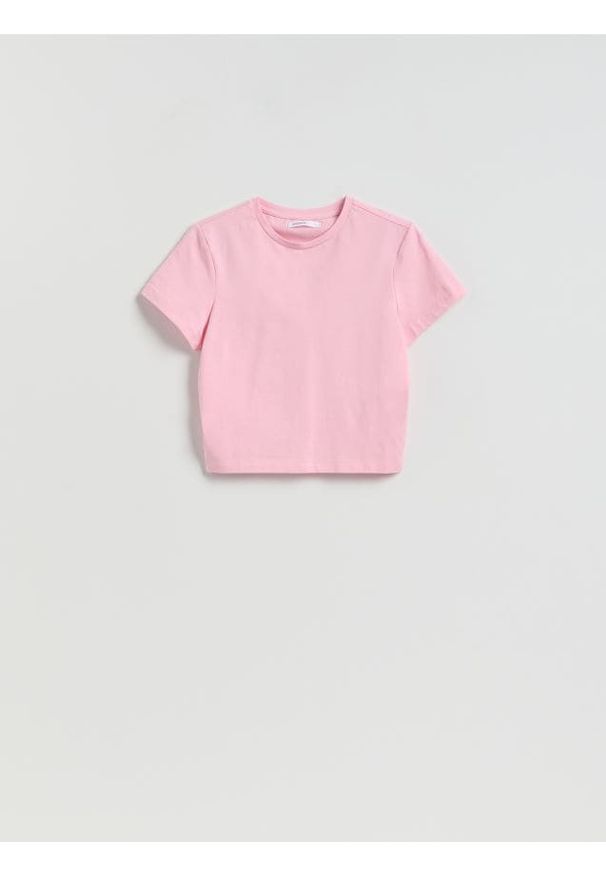 Reserved - Bawełniany t-shirt - różowy. Kolor: różowy. Materiał: bawełna. Długość: krótkie