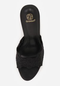 Renee - Czarne Klapki na Metalicznej Szpilce z Koronką Theiseusa. Kolor: czarny. Materiał: koronka. Wzór: koronka. Styl: elegancki #2