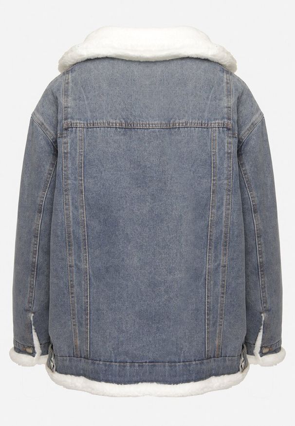 Born2be - Niebieska Jeansowa Kurtka z Bawełną Ocieplana Futerkiem Valeti. Okazja: na co dzień. Kolor: niebieski. Materiał: bawełna, jeans, futro. Długość rękawa: długi rękaw. Długość: długie. Styl: elegancki, casual