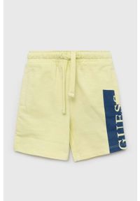 Guess szorty bawełniane dziecięce kolor zielony regulowana talia. Kolor: zielony. Materiał: bawełna. Wzór: nadruk #1