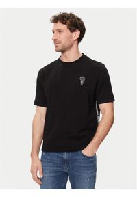 Karl Lagerfeld - KARL LAGERFELD T-Shirt 755026 542221 Czarny Regular Fit. Typ kołnierza: dekolt w karo. Kolor: czarny. Materiał: bawełna